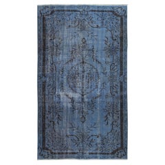 5.5x9.2 Ft Handmade Blue Color Area Rug, Modern Handmade Turkish Floor Covering (Tapis de sol turc fait à la main)