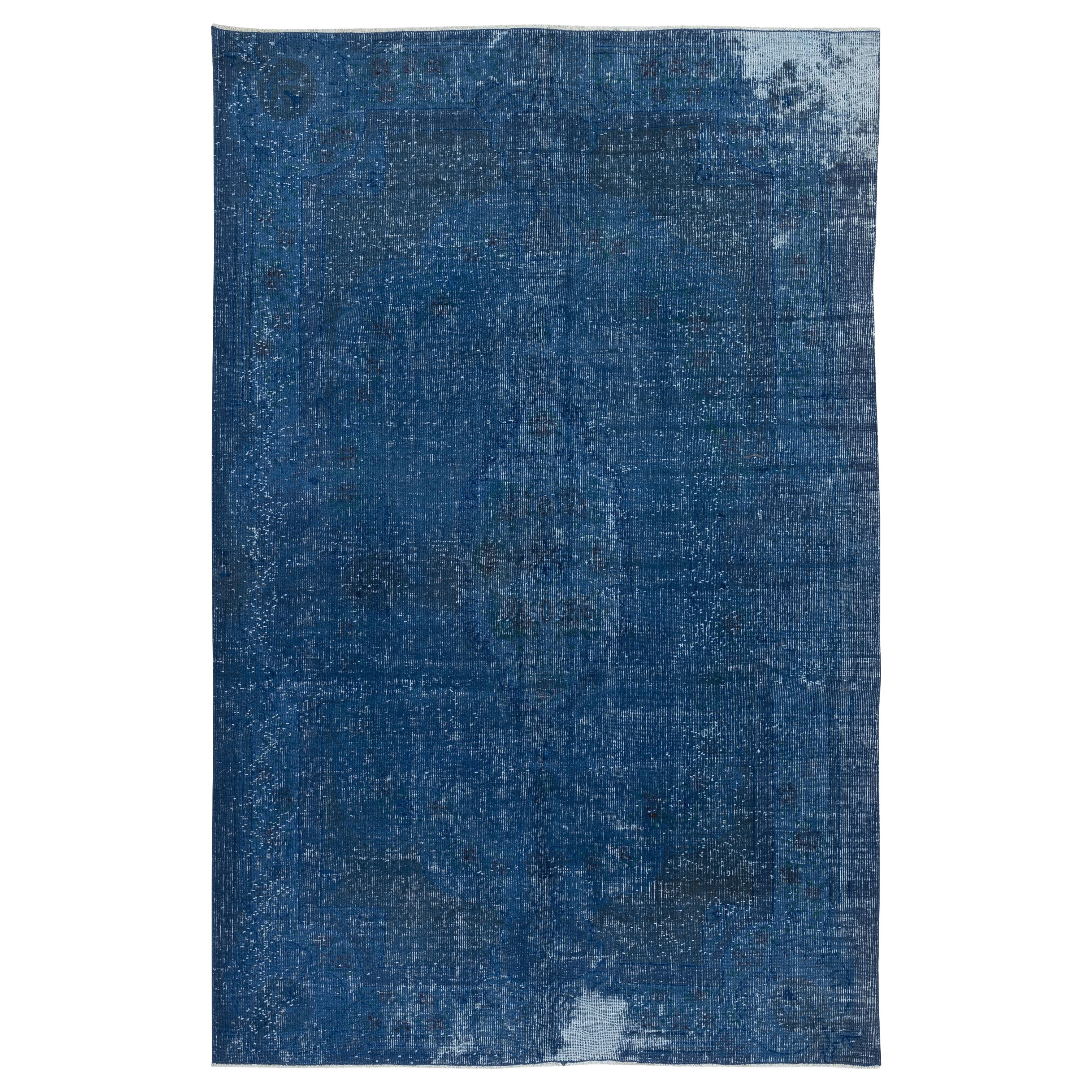 5.7x9 Ft Shabby Chic Blue Color Area Rug. Distressed Handmade Turkish Carpet