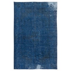 5.7x9 Ft Shabby Chic Blue Color Area Rug. Distressed Handmade Turkish Carpet