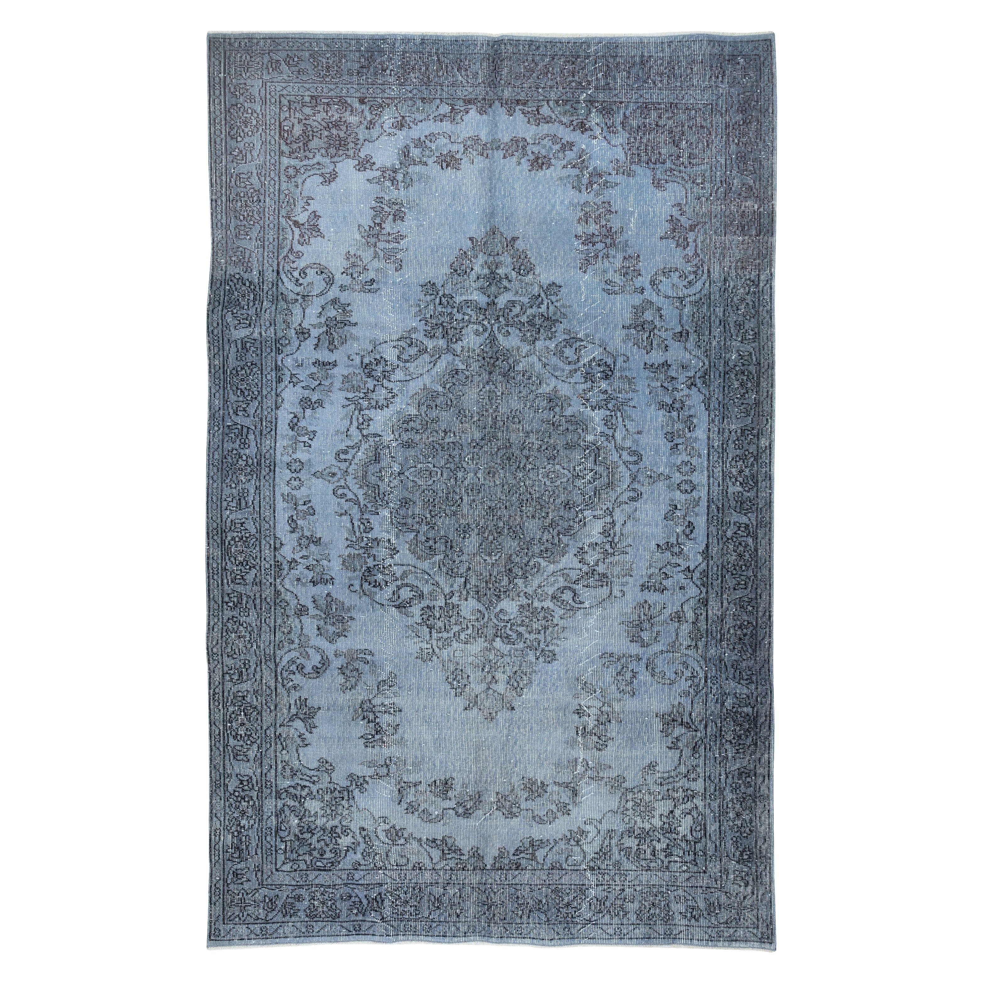 6x9.2 Ft Contemporary Area Rug in Blue, tissé et noué à la main en Turquie