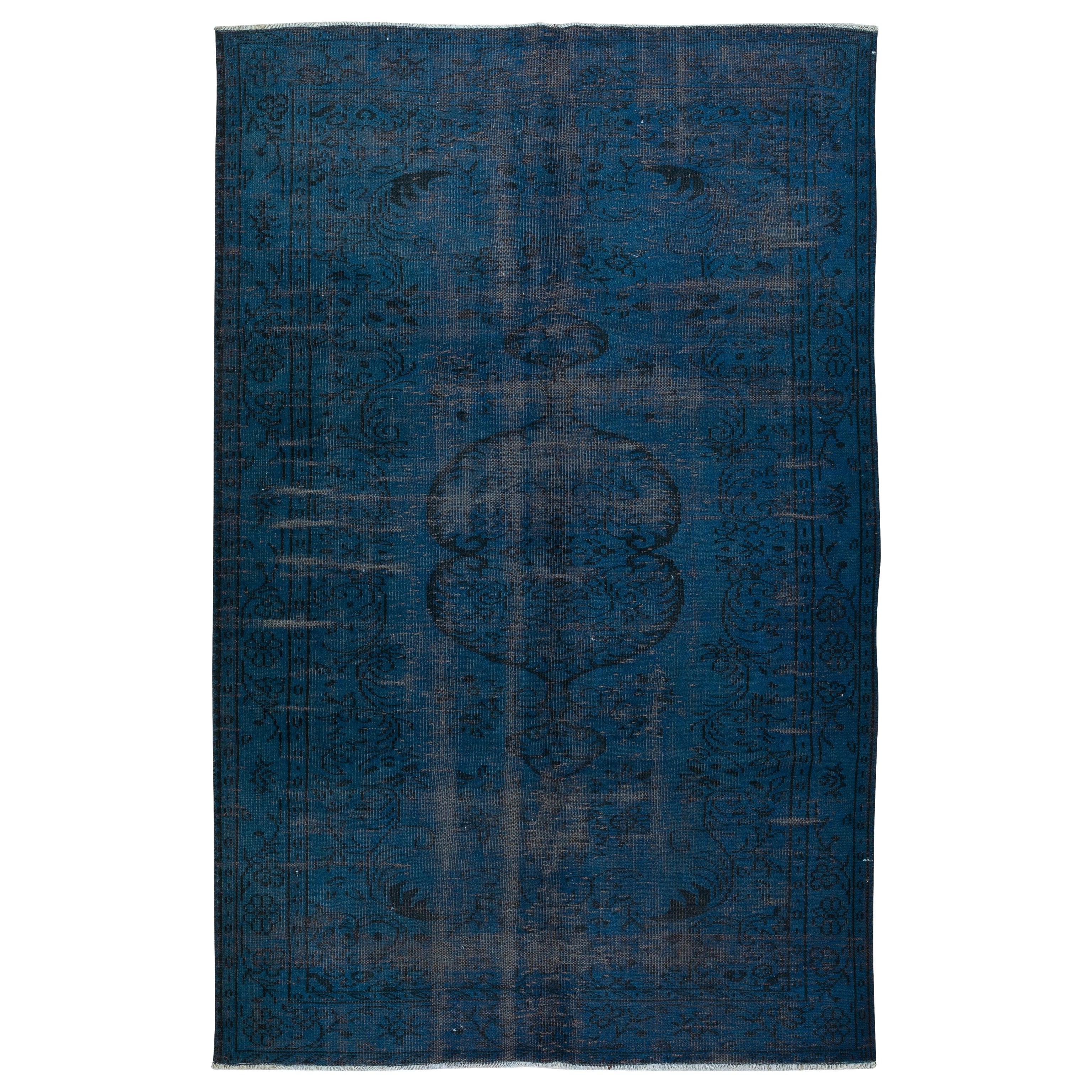 6x9.2 Ft Navy Blue Color Handmade Turkish Area Rug for Contemporary Interiors