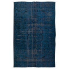 6x9.2 Ft Marineblaue Farbe Handgefertigter Türkischer Vorleger für Contemporary Interiors