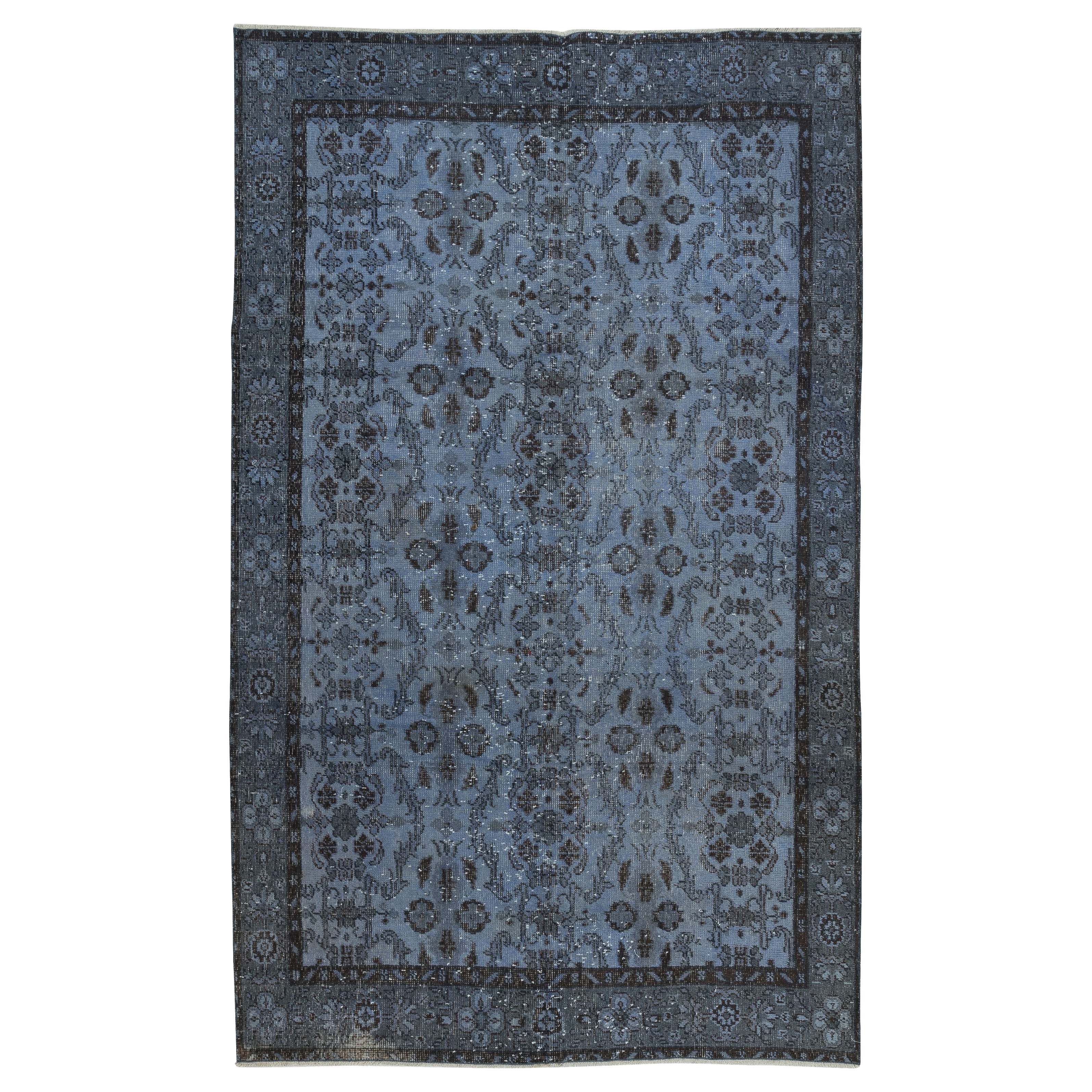 5.2x8.4 Ft Contemporary Handmade Blue Color Turkish Area Rug with Floral Design