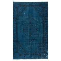 5x8 Ft Art Deco Chinese Inspired Handmade Turkish Area Rug in Dark Blue Color