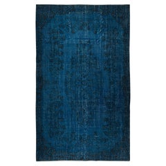 5.6x9.4 Ft Handmade Vintage Wool Area Rug dyed in Dark Blue 4 Modern Interiors