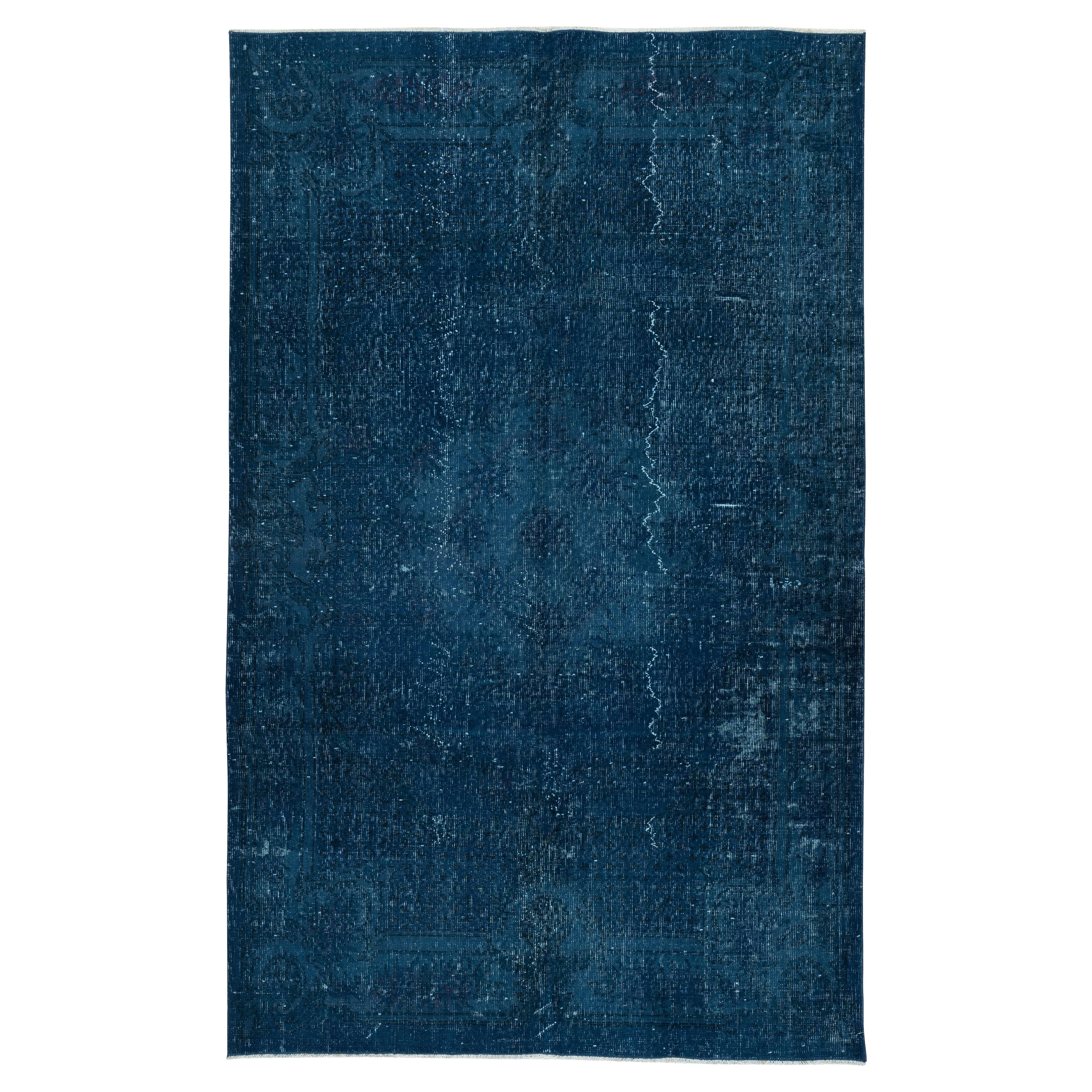 5.4x8.7 Ft Handmade Navy Blue Area Rug, Modern Handmade Turkish Floor Covering