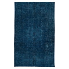 5.4x8.7 Ft Handmade Navy Blue Area Rug, Modern Handmade Turkish Floor Covering (Tapis de sol turc fait à la main)