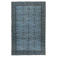 6x9.4 Ft Vintage Handmade Turkish Wool Area Rug dyed in Blue 4 Modern Interiors