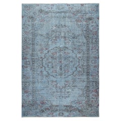 6x8.6 Ft Contemporary Handmade Turkish Wool Area Rug Over-Dyed in Light Blue (Tapis de laine turque surteint en bleu clair)