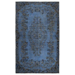 5.6x9 Ft Contemporary Handmade Blue Color Turkish Area Rug with Medallion Design (tapis turc contemporain fait main de couleur bleue avec motifs en médaillon)