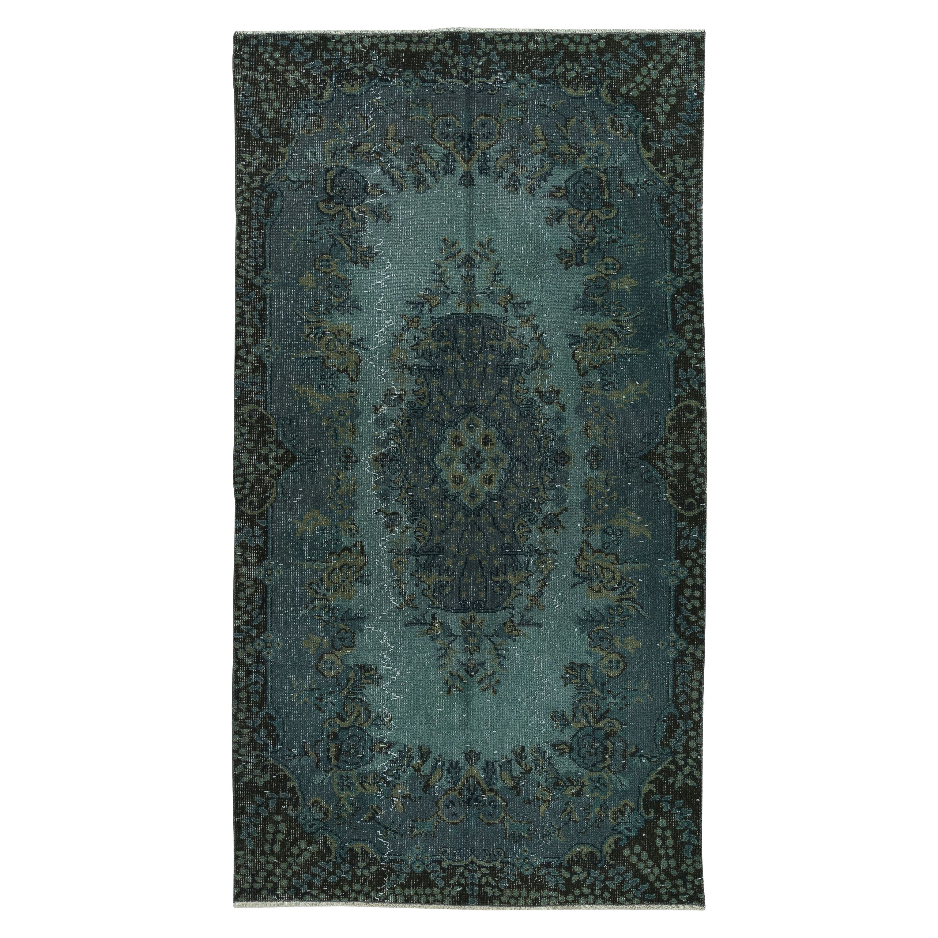 4x7 Ft Modern Handmade Blue Color Turkish Wool Area Rug with Medallion Design