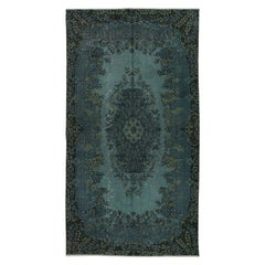 4x7 Ft. Tapis de laine turque de couleur bleue, fait à la main, avec motifs de médaillons