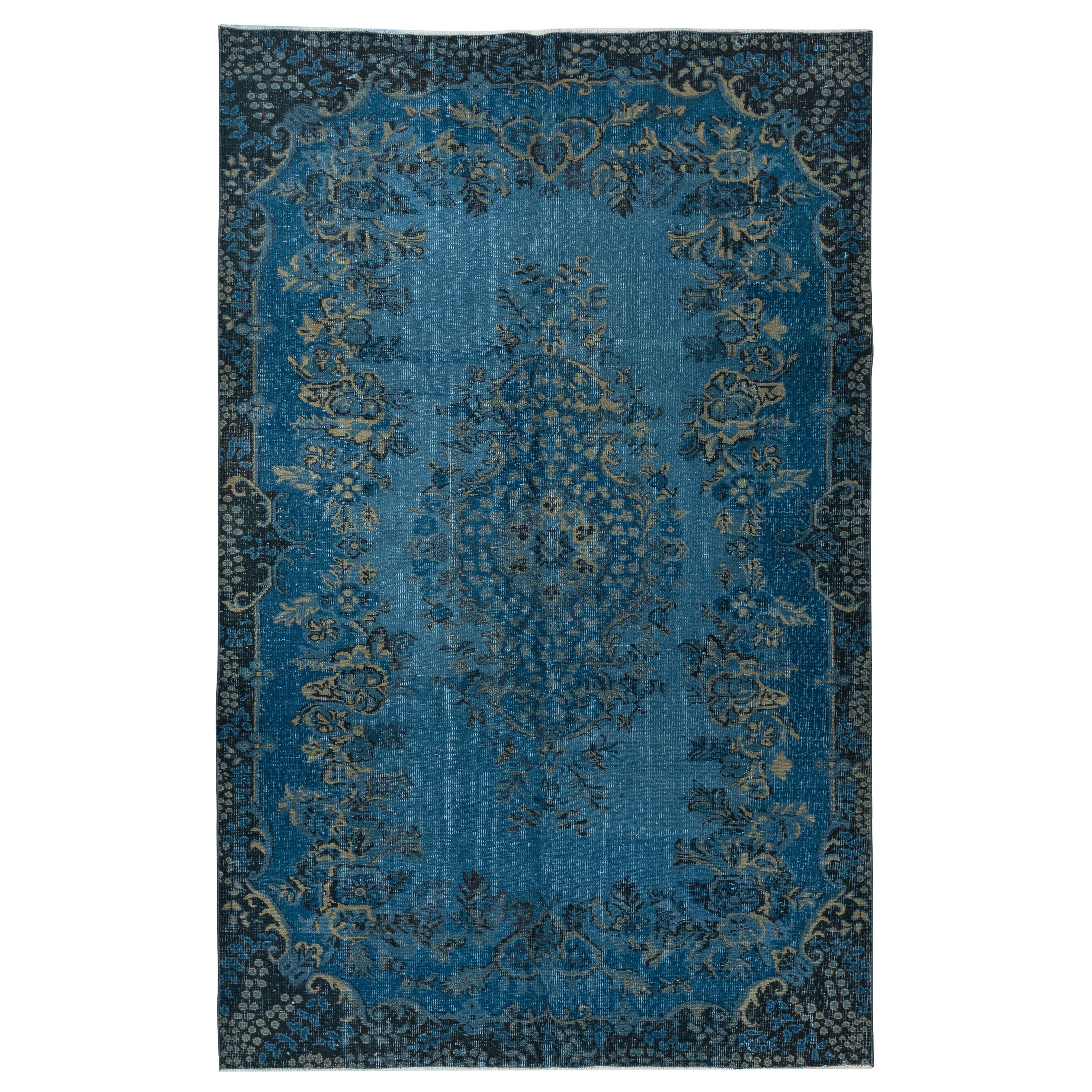 6.3x9.4 Ft Contemporary Medallion Design Area Rug in Blue, Handknotted in Turkey (tapis noué à la main en Turquie)