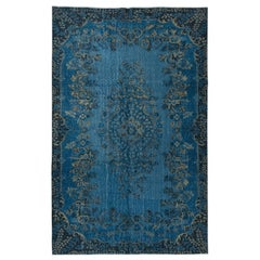 Tappeto per l'area con design a medaglione 6.3x9.4 Ft in blu, annodato a mano in Turchia