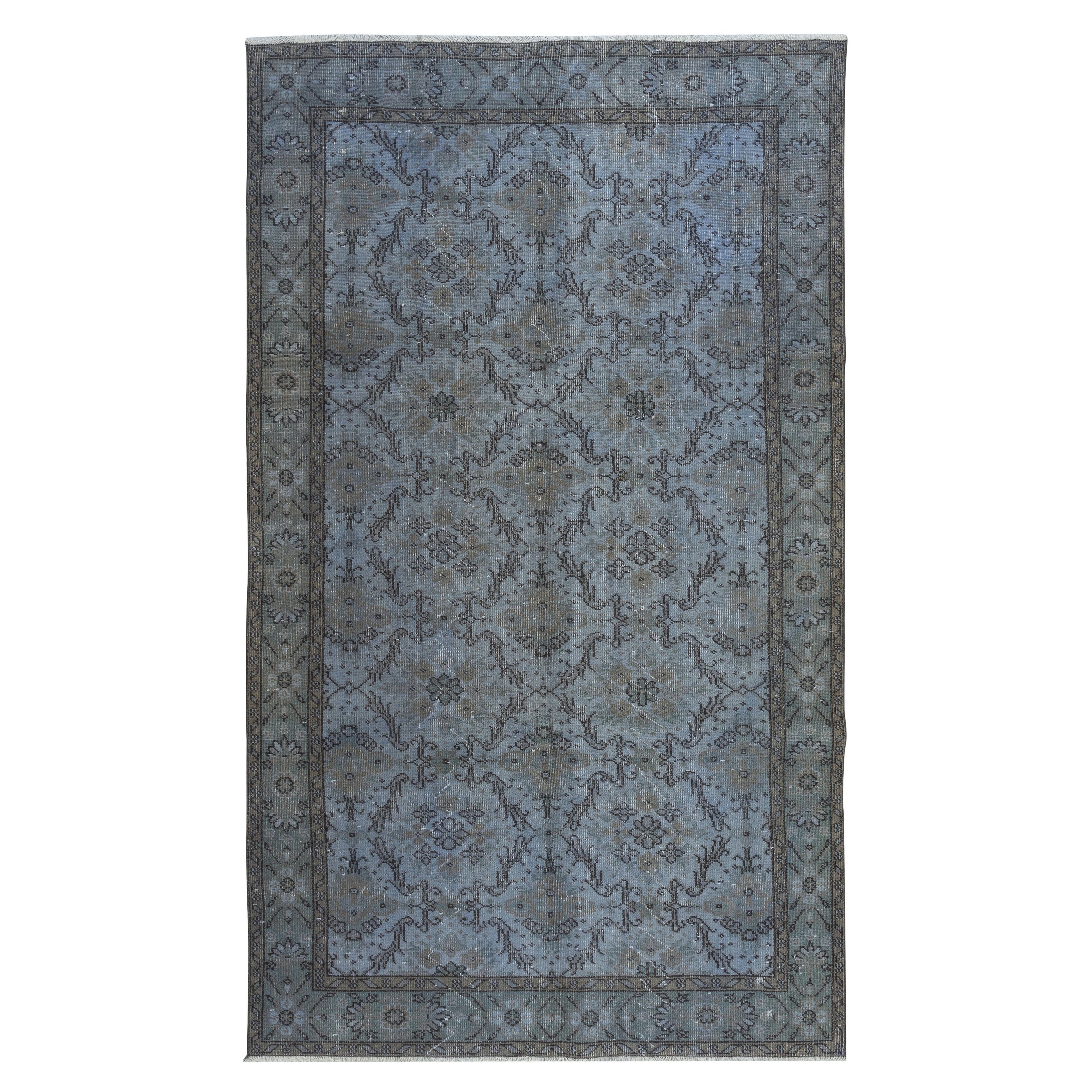 5.4x9.3 ft Tapis de sol turc vintage teinté en bleu pour les intérieurs modernes