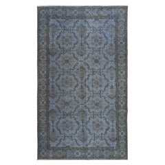 Tappeto turco vintage 5.4x9.3 Ft tinto in blu per interni moderni