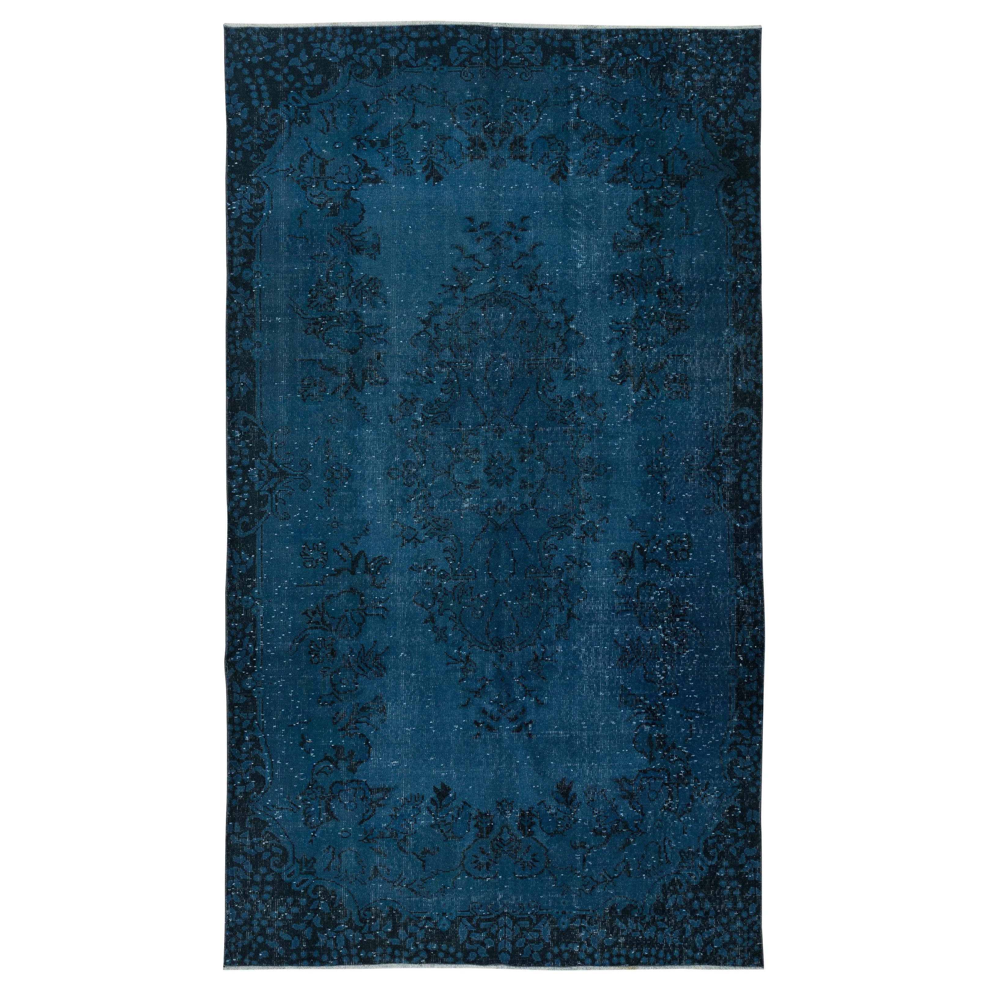 5.5x9.7 Ft Bleu marine Tapis turc fait main pour intérieurs contemporains
