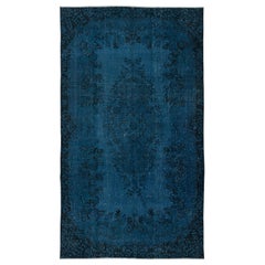 Tappeto turco fatto a mano di colore blu navy 5,5x9,7 Ft per interni contemporanei