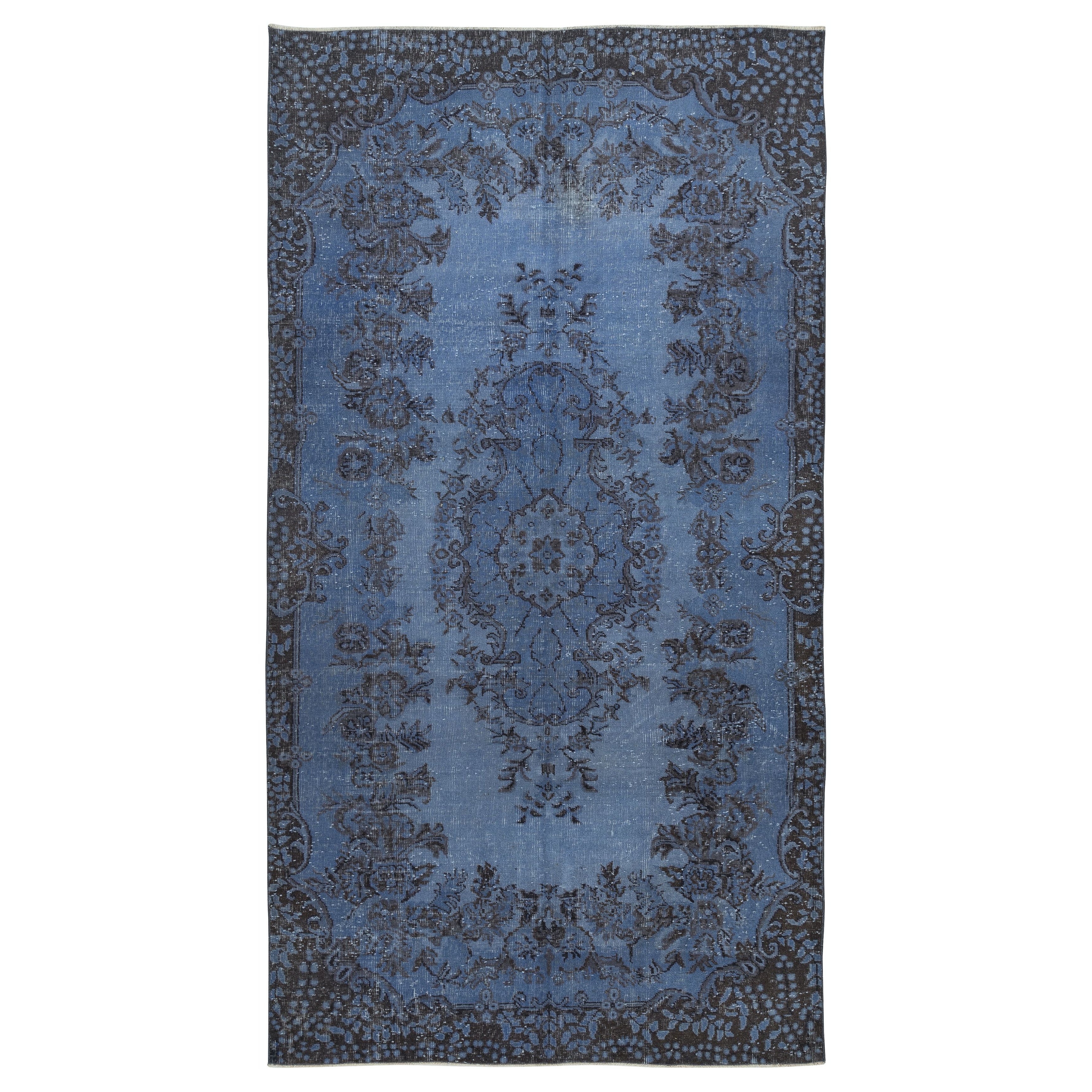 5.3x9.7 Ft Modern Handmade Blue Color Turkish Area Rug with Medallion Design