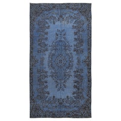Moderner handgefertigter blauer türkischer Teppich mit Medaillon-Design 5.3x9.7 Ft