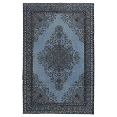 6x9.2 Ft Tappeto turco moderno annodato a mano di colore blu con design a medaglione