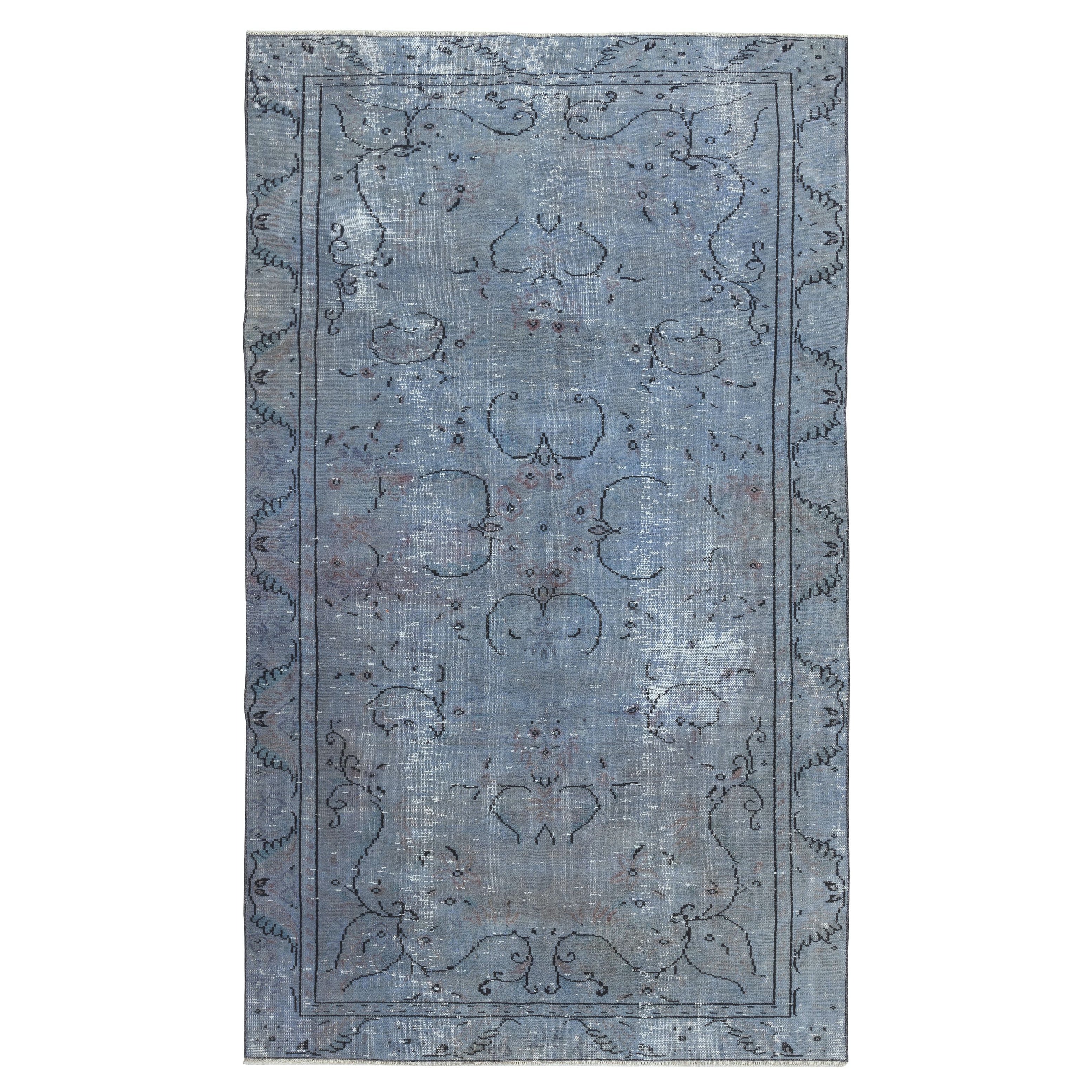 5.8x9.4 Ft Modern Handmade Turkish Area Rug in Light Blue Color. Floor Covering