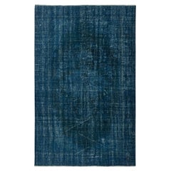 5.7x9 Ft Contemporary Handmade Turkish Area Rug Over-Dyed in Navy Blue Color