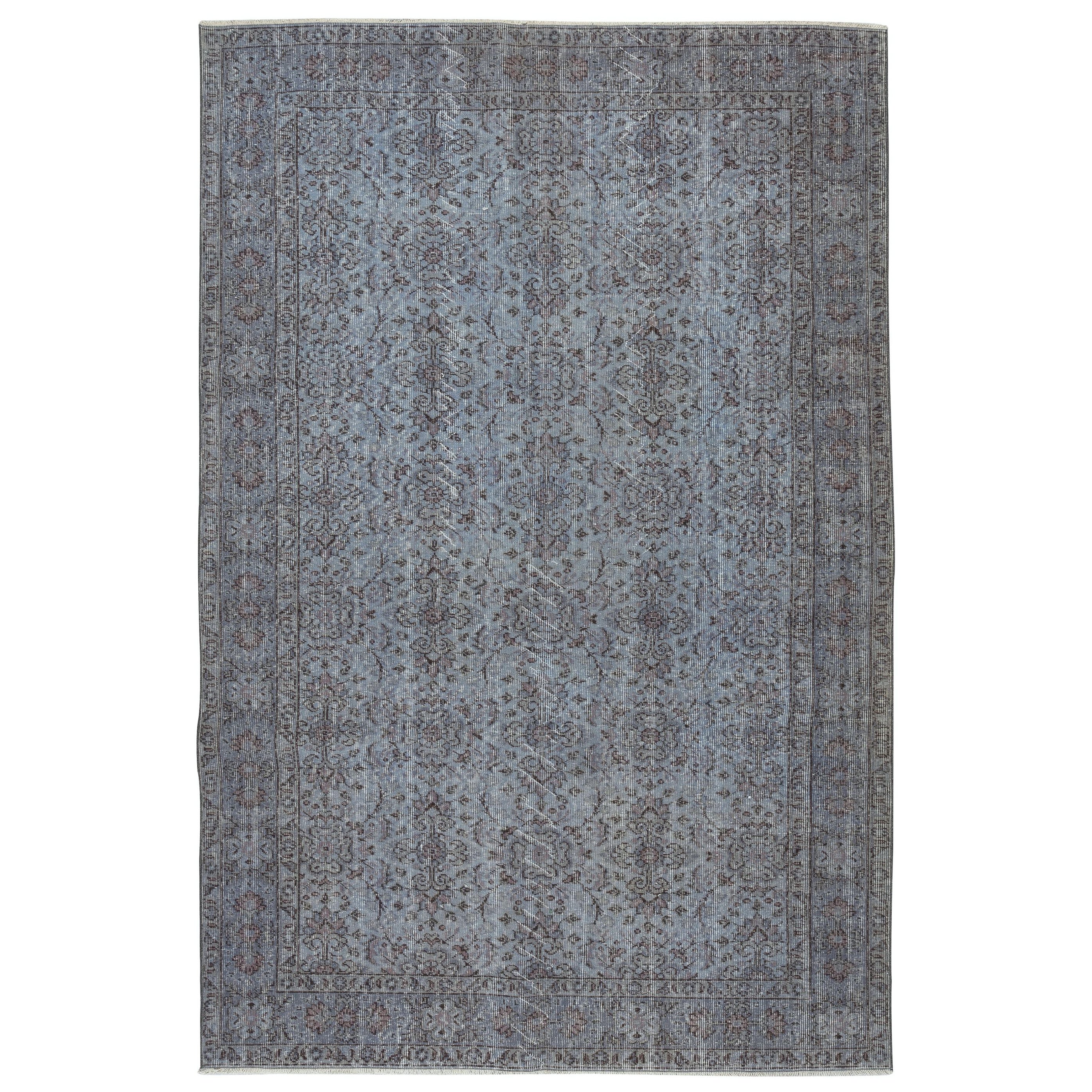 5.8x9 Ft Vintage Turkish Area Rug redyed in Blue Color for modern interiors en vente