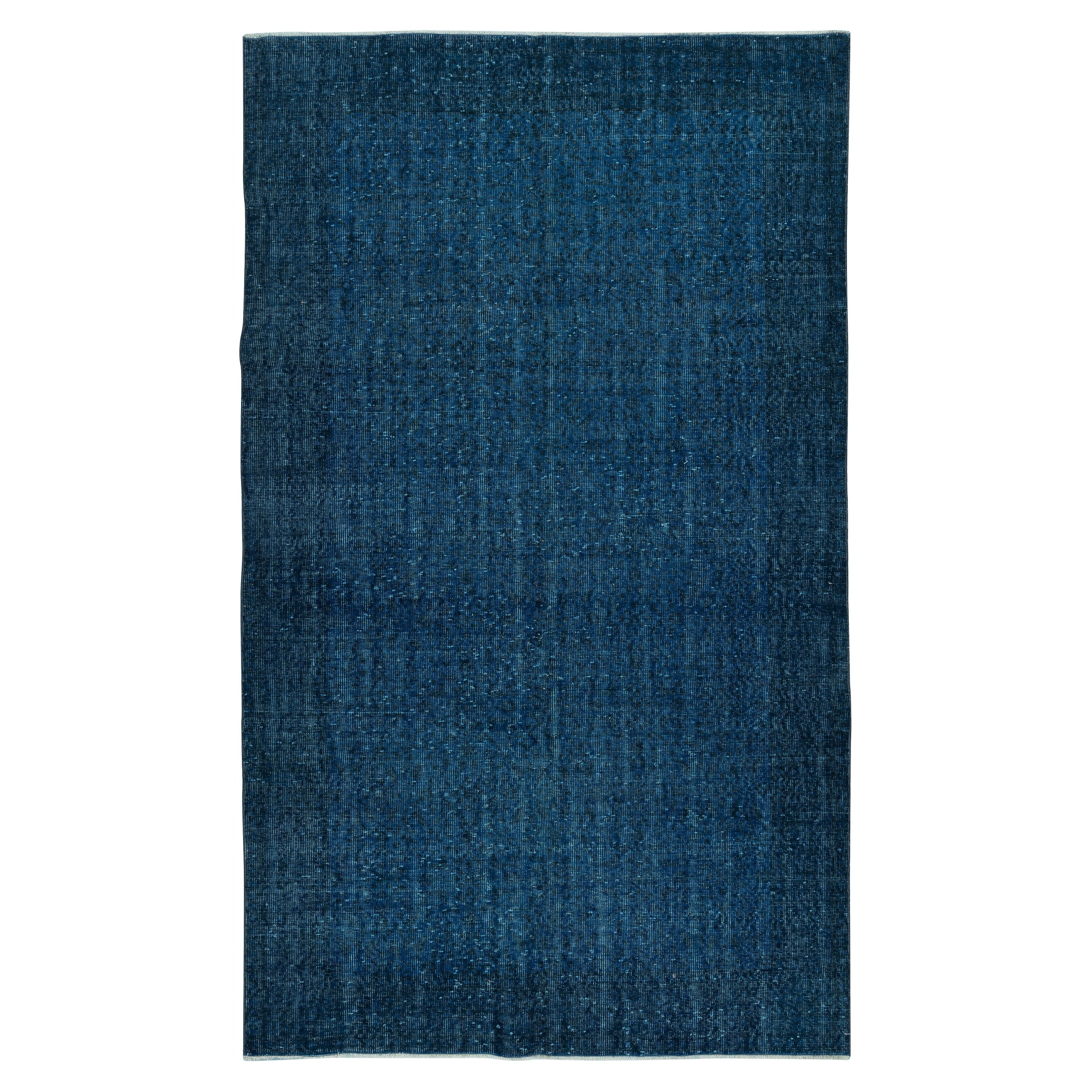 Alfombra azul maciza de 5,5 x 9,2 pies para interiores modernos, hecha a mano en Turquía