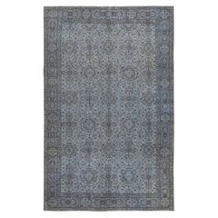 5.8x9 Ft Contemporary Handmade Blue Color Turkish Area Rug with Floral Design
