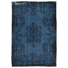 Alfombra de lana azul 6x8,5 pies para interiores contemporáneos, hecha a mano en Turquía