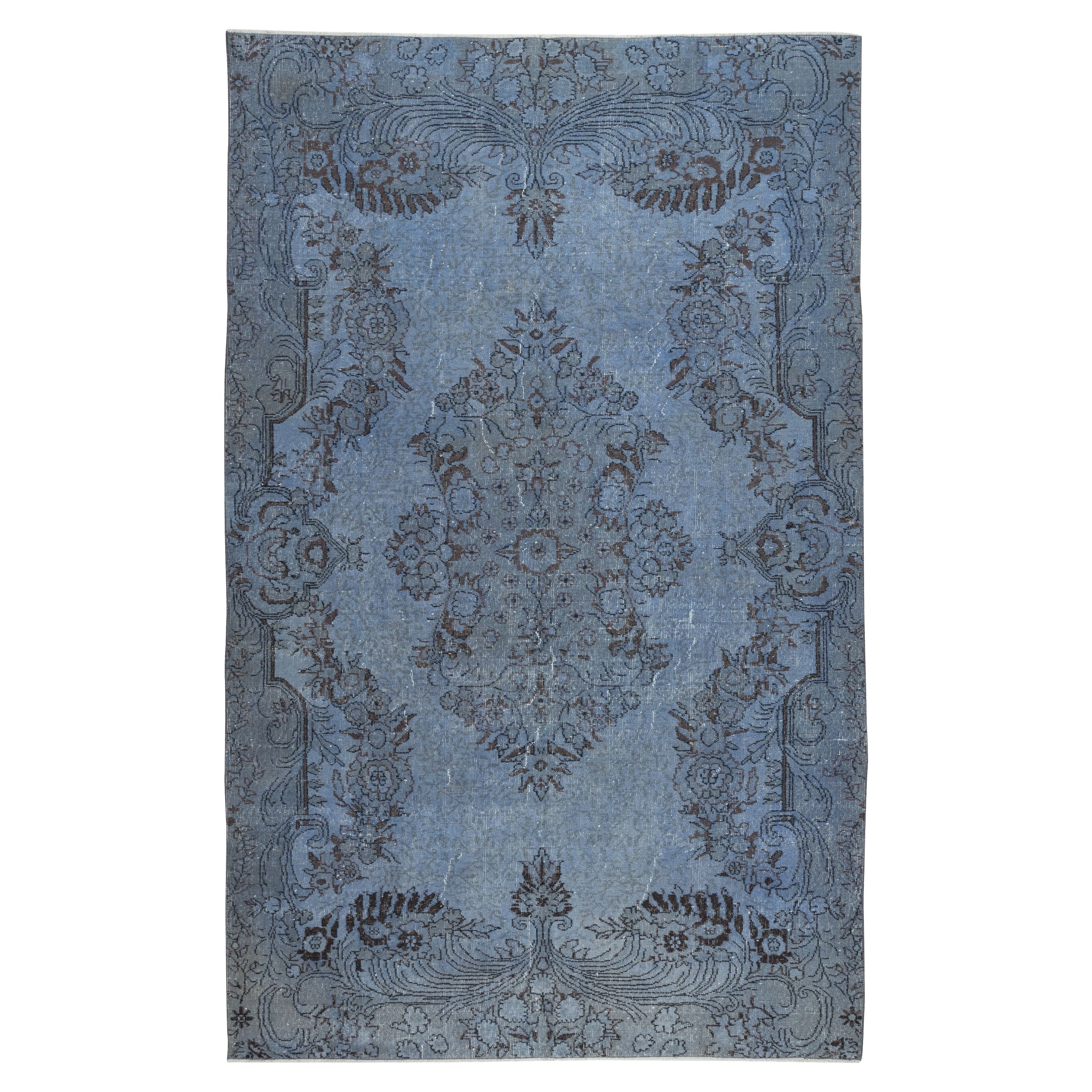 6.4x10.2 Ft Tapis de sol turc vintage teinté en bleu pour les intérieurs modernes