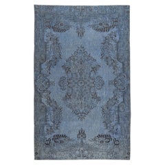 6.4x10.2 Ft Tapis de sol turc vintage teinté en bleu pour les intérieurs modernes