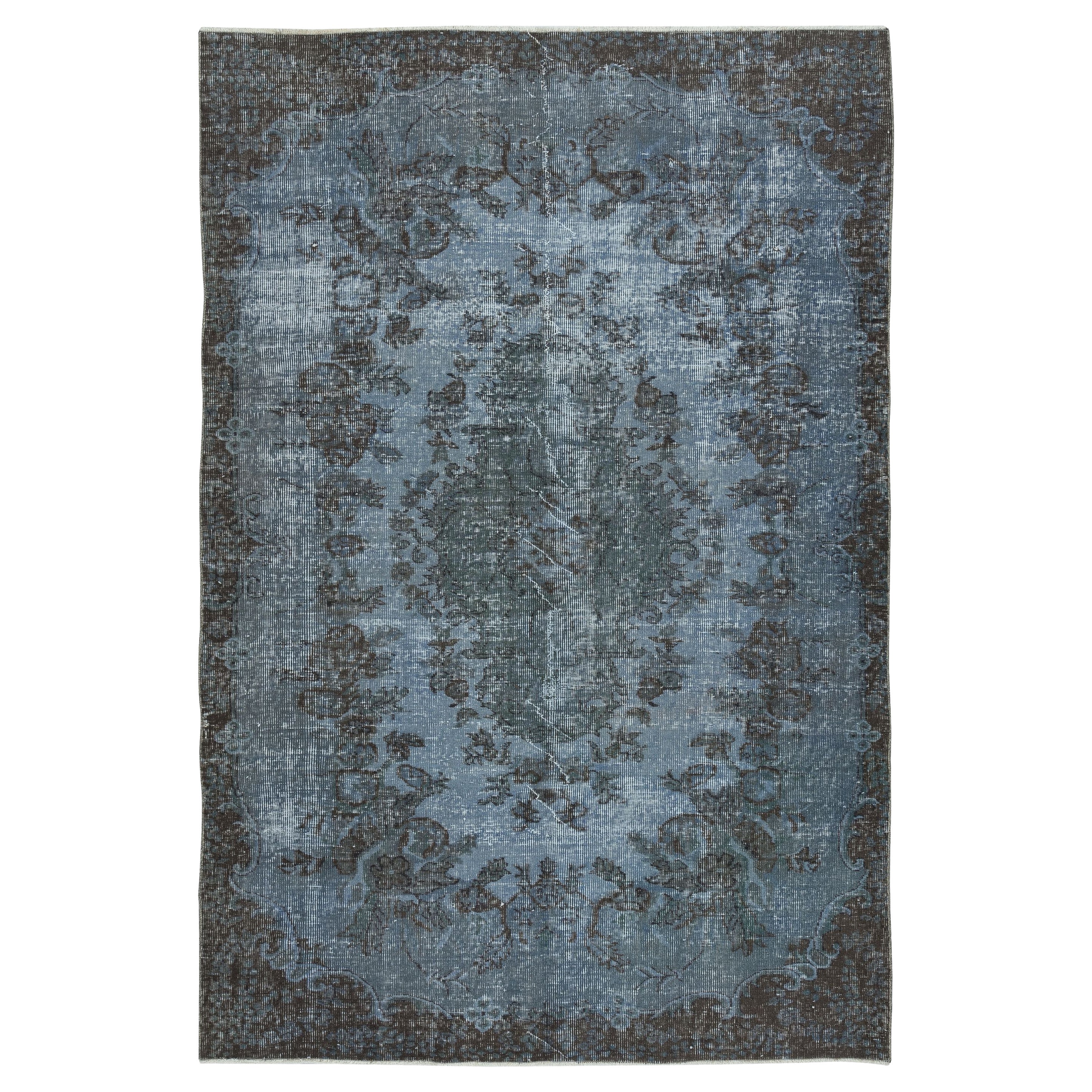5.5x8 Ft Modern Handmade Blue Color Turkish Wool Area Rug with Medallion Design