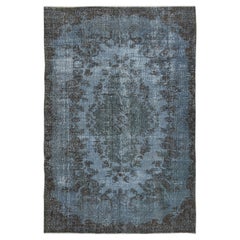 Moderner handgefertigter blauer Teppich aus türkischer Wolle mit Medaillon-Design, 5,5x8 Ft