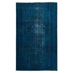 4.7x7.7 Ft Modern Wool Area Rug in Solid Navy Blue Color, Hand-knotted in Turkey