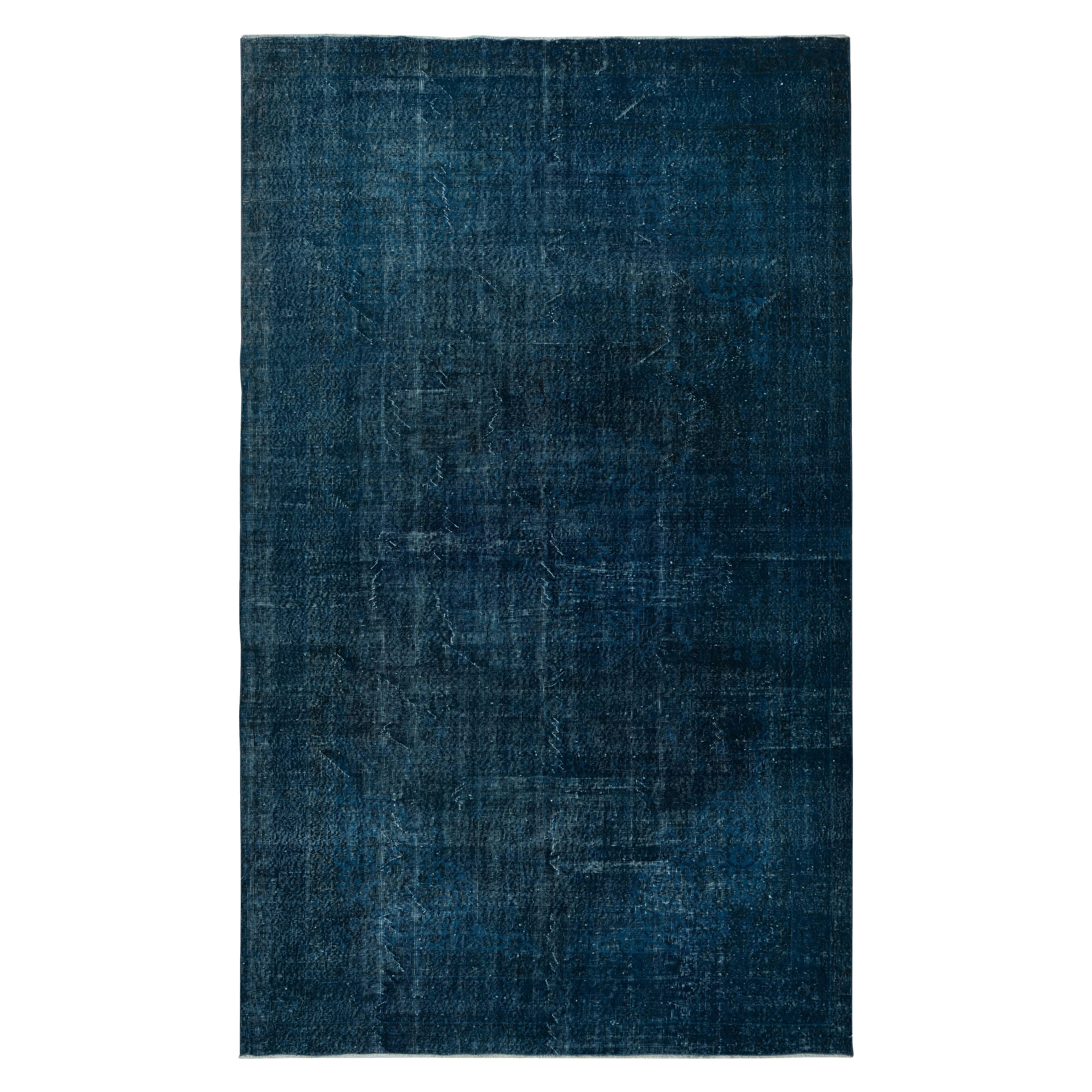 7.3x11.8 Ft HandKnotted Navy Blue Color Area Rug, Modern Handmade Turkish Carpet
