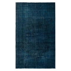 7.3x11.8 Ft HandKnotted Navy Blue Color Area Rug, Modern Handmade Turkish Carpet