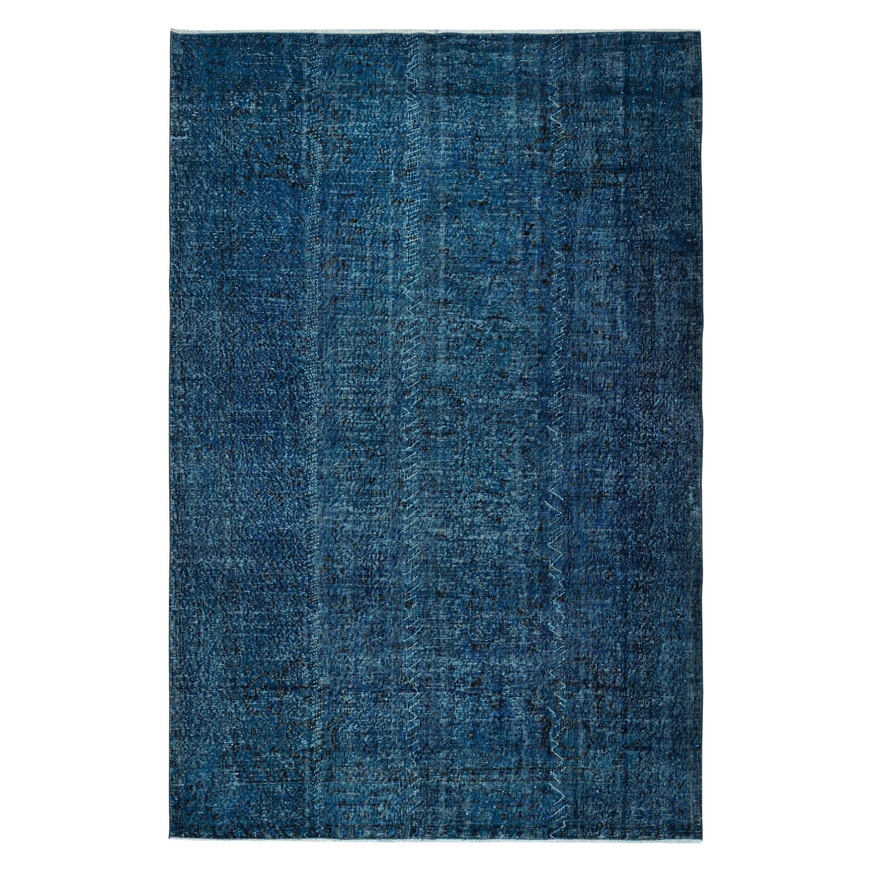 6.4x9.7 Ft Contemporary Handmade Turkish Wool Area Rug in Navy Blue Color
