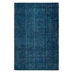 6.4x9.7 Ft Contemporary Handmade Turkish Wool Area Rug in Navy Blue Color
