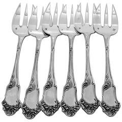 Ernie Fabulous French All Sterling Silver Oyster Forks Set Six Pieces Rococo