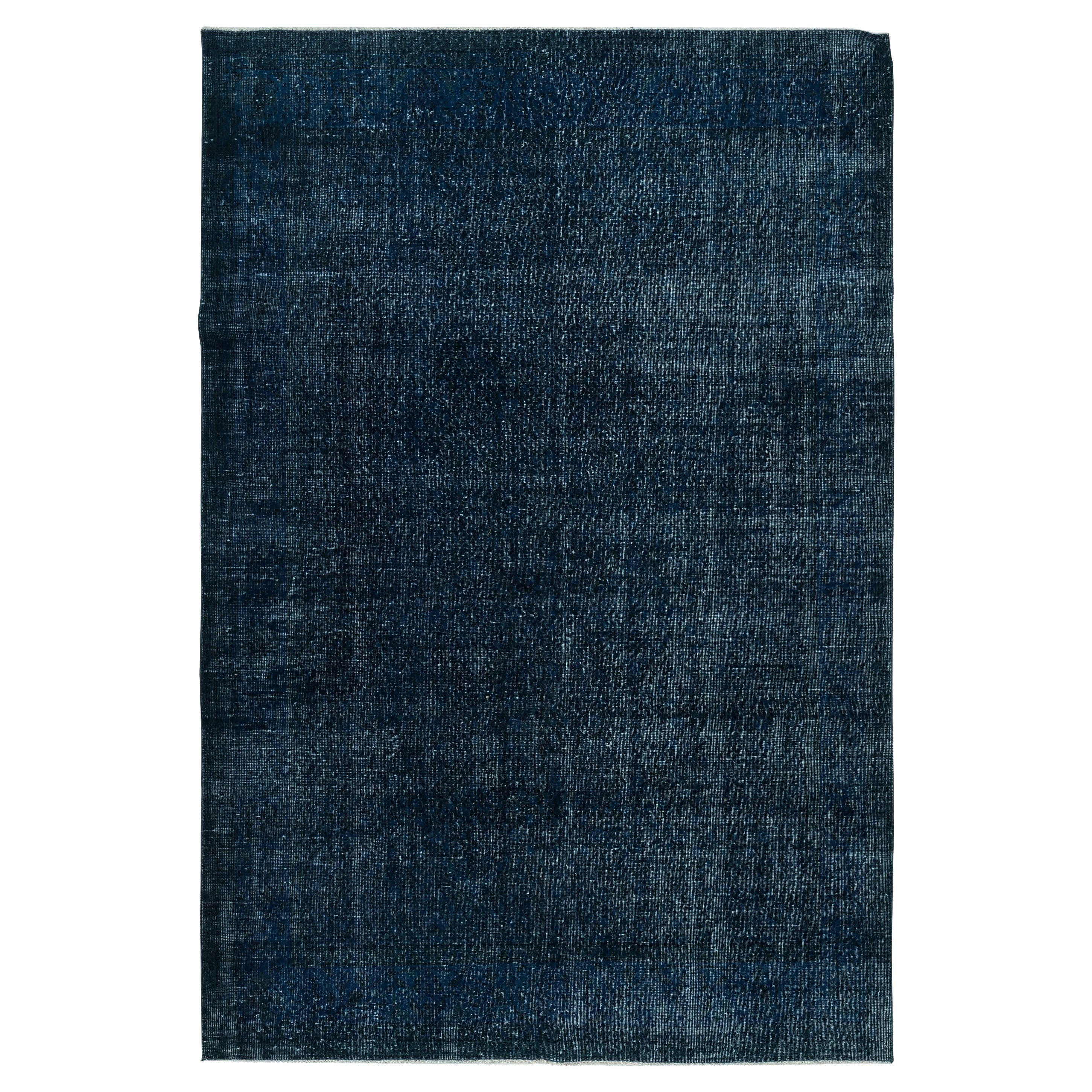 Tappeto blu navy fatto a mano da 6,5x9,8 piedi per il soggiorno, tappeto turco moderno