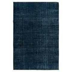 Tappeto blu navy fatto a mano da 6,5x9,8 piedi per il soggiorno, tappeto turco moderno