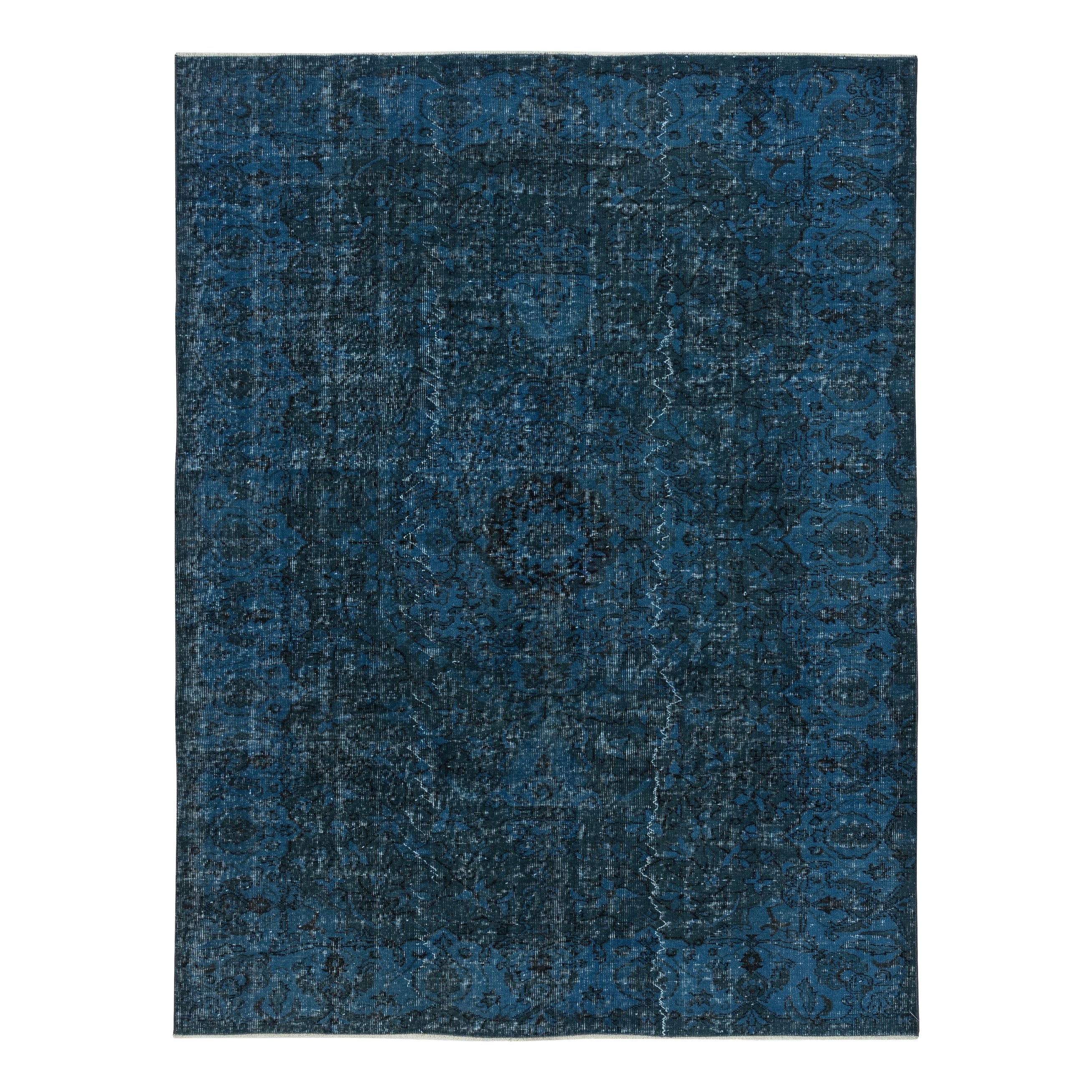 6.2x8.3 Ft Decorative Handmade Turkish Rug in Dark Blue. Modern Floor Covering