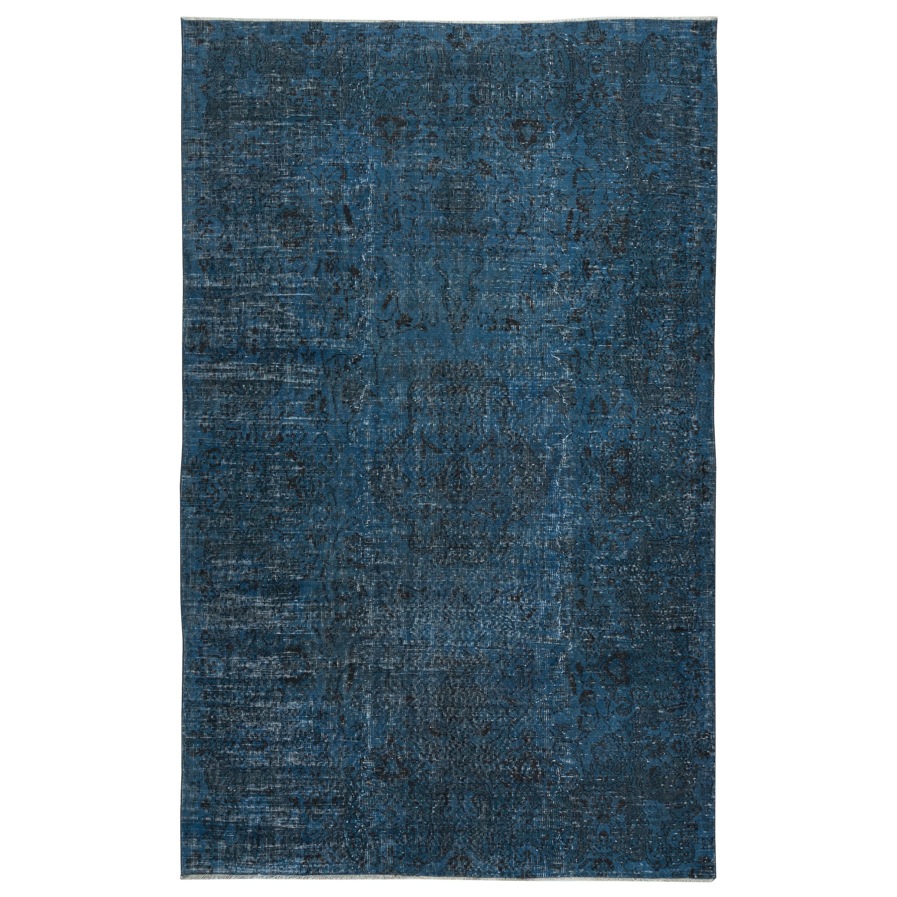 6.3x9.8 Ft Contemporary Handmade Turkish Wool Area Rug in Dark Blue Color