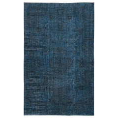 6.3x9.8 Ft Contemporary Handmade Turkish Wool Area Rug in Dark Blue Color (Tapis de laine turque fait à la main)