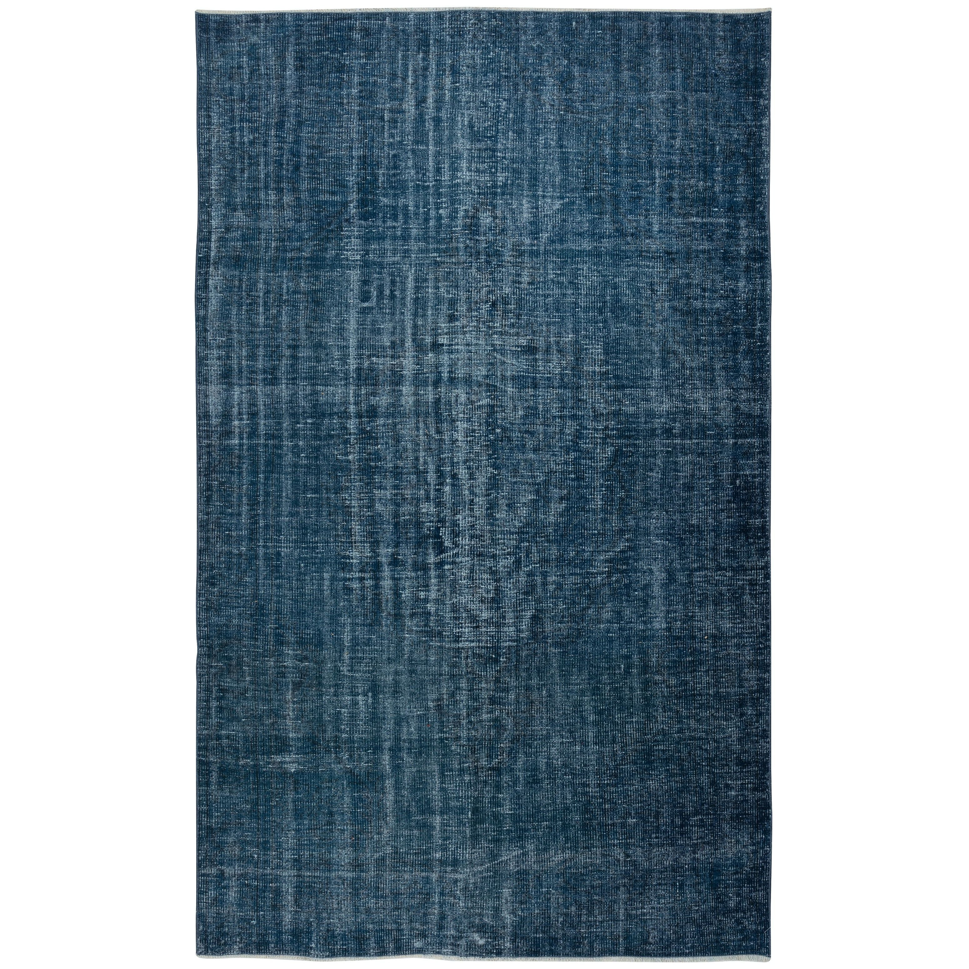 5.5x9.2 Ft Modern Hand Knotted Solid Navy Blue Color Turkish Area Rug