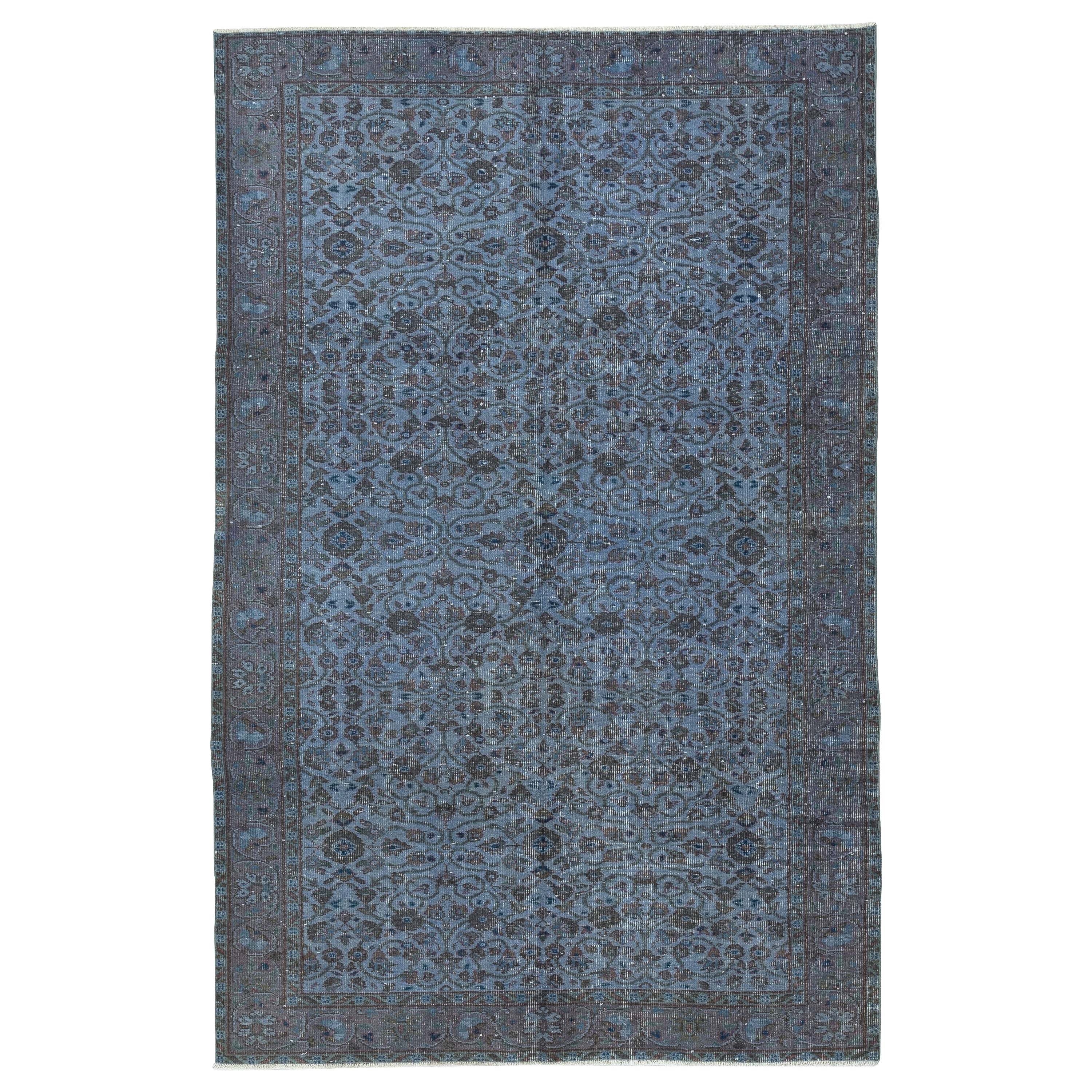 5.6x8.7 Ft Contemporary Handmade Blue Color Turkish Area Rug with Floral Design (Tapis turc contemporain à motifs floraux)