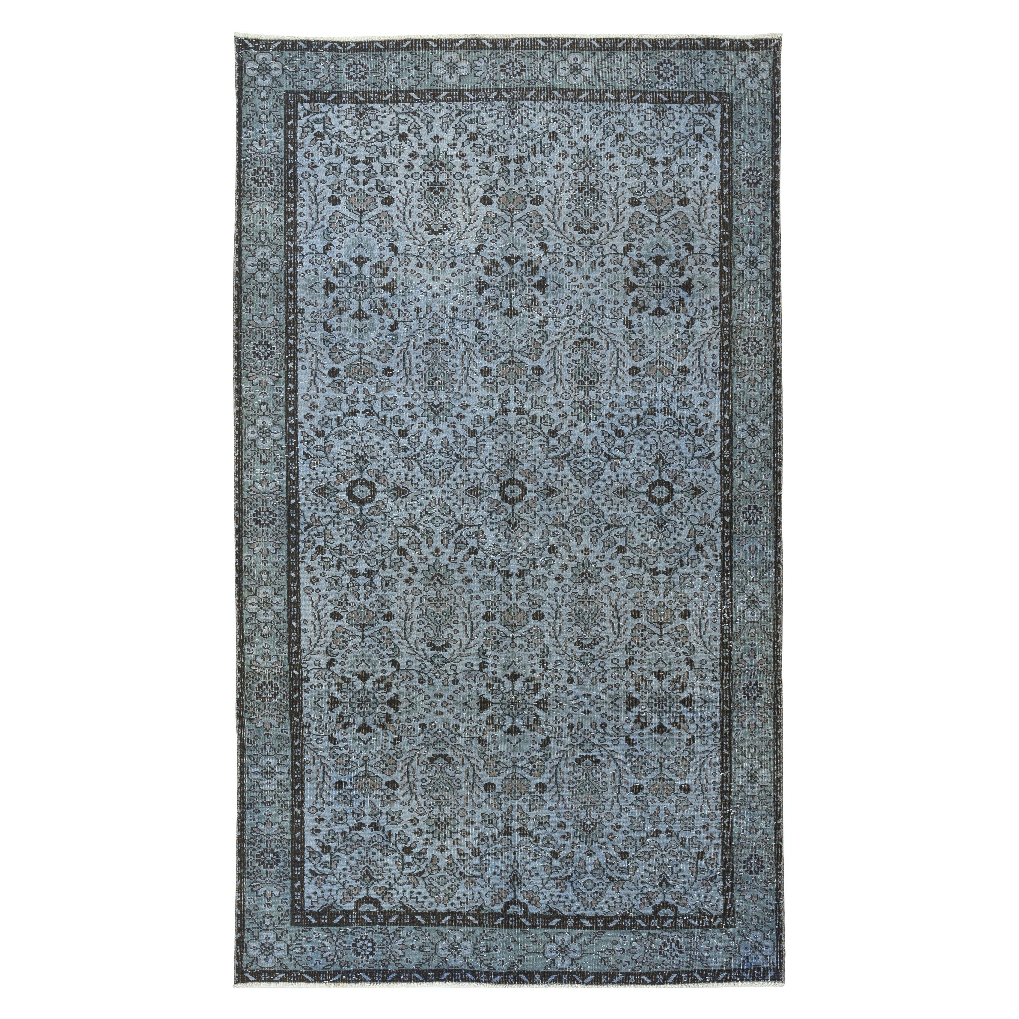 5.6x9.6 Ft Contemporary Handmade Blue Color Turkish Area Rug with Floral Design (Tapis turc contemporain à motifs floraux)