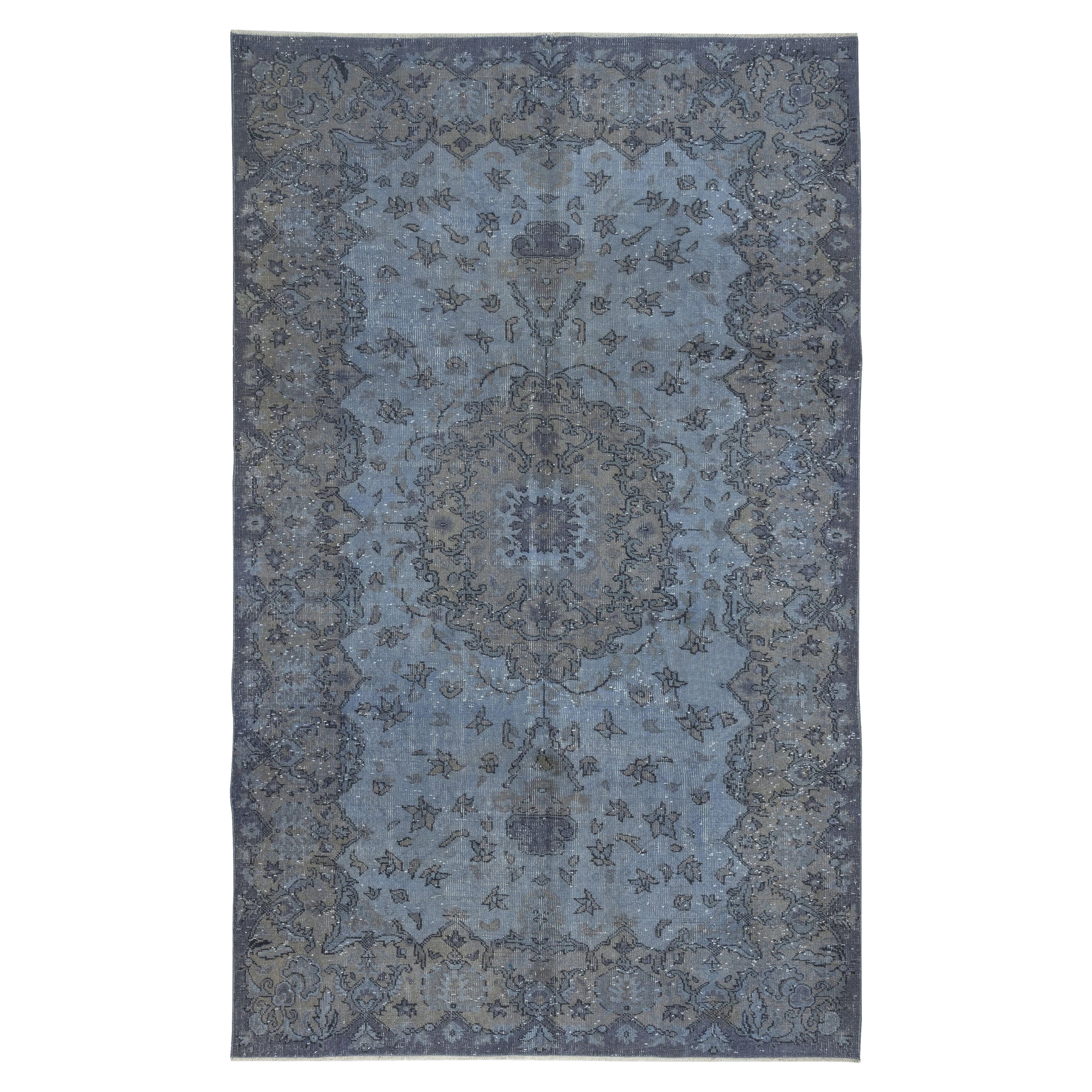 Tappeto blu navy 6x9.6 Ft fatto a mano per il soggiorno, tappeto turco moderno